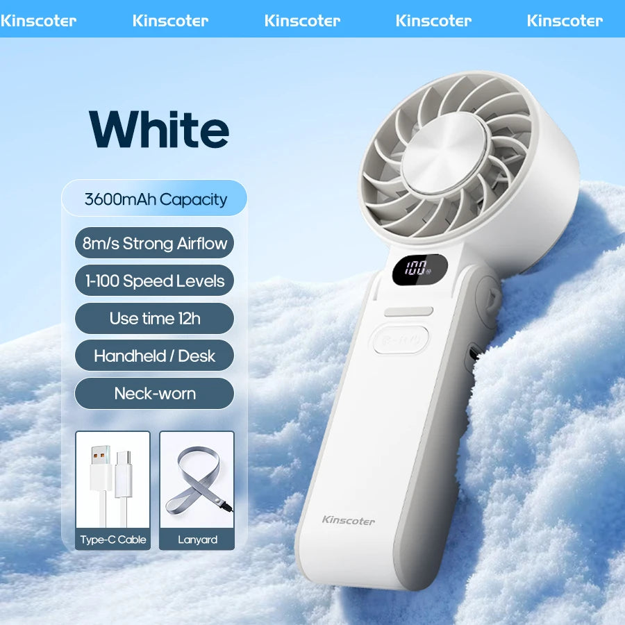 Cooling Handheld Turbo Fan – Foldable Portable Mini Fan with Ice-Cool Technology, 3600mAh Battery & 100 Speed Levels