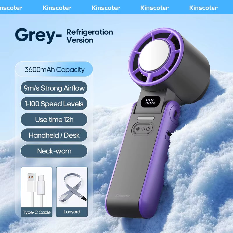 Cooling Handheld Turbo Fan – Foldable Portable Mini Fan with Ice-Cool Technology, 3600mAh Battery & 100 Speed Levels