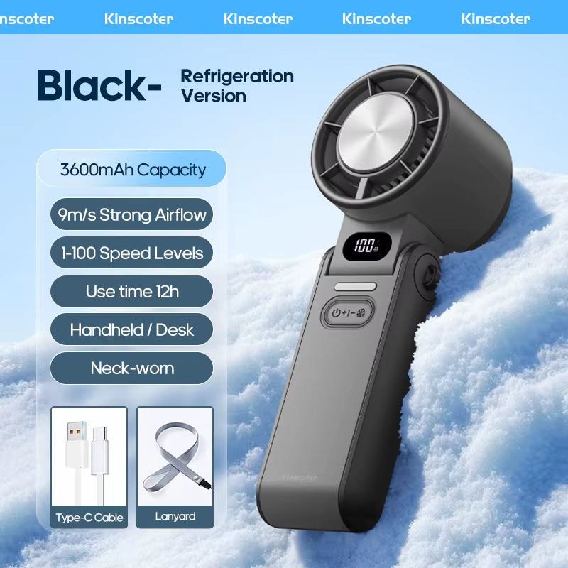 Cooling Handheld Turbo Fan – Foldable Portable Mini Fan with Ice-Cool Technology, 3600mAh Battery & 100 Speed Levels