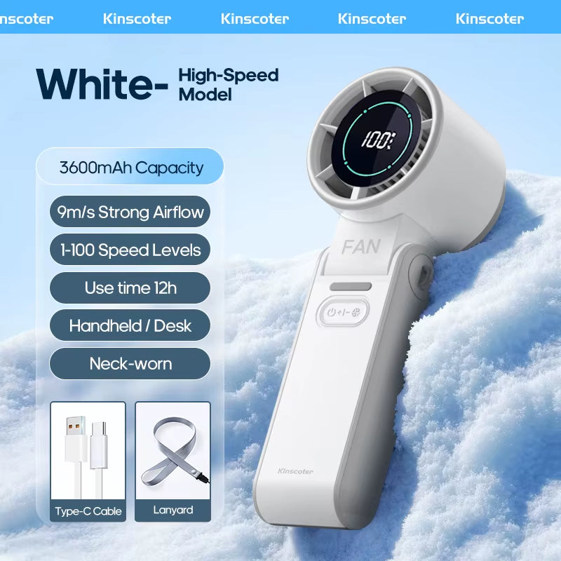 Cooling Handheld Turbo Fan – Foldable Portable Mini Fan with Ice-Cool Technology, 3600mAh Battery & 100 Speed Levels