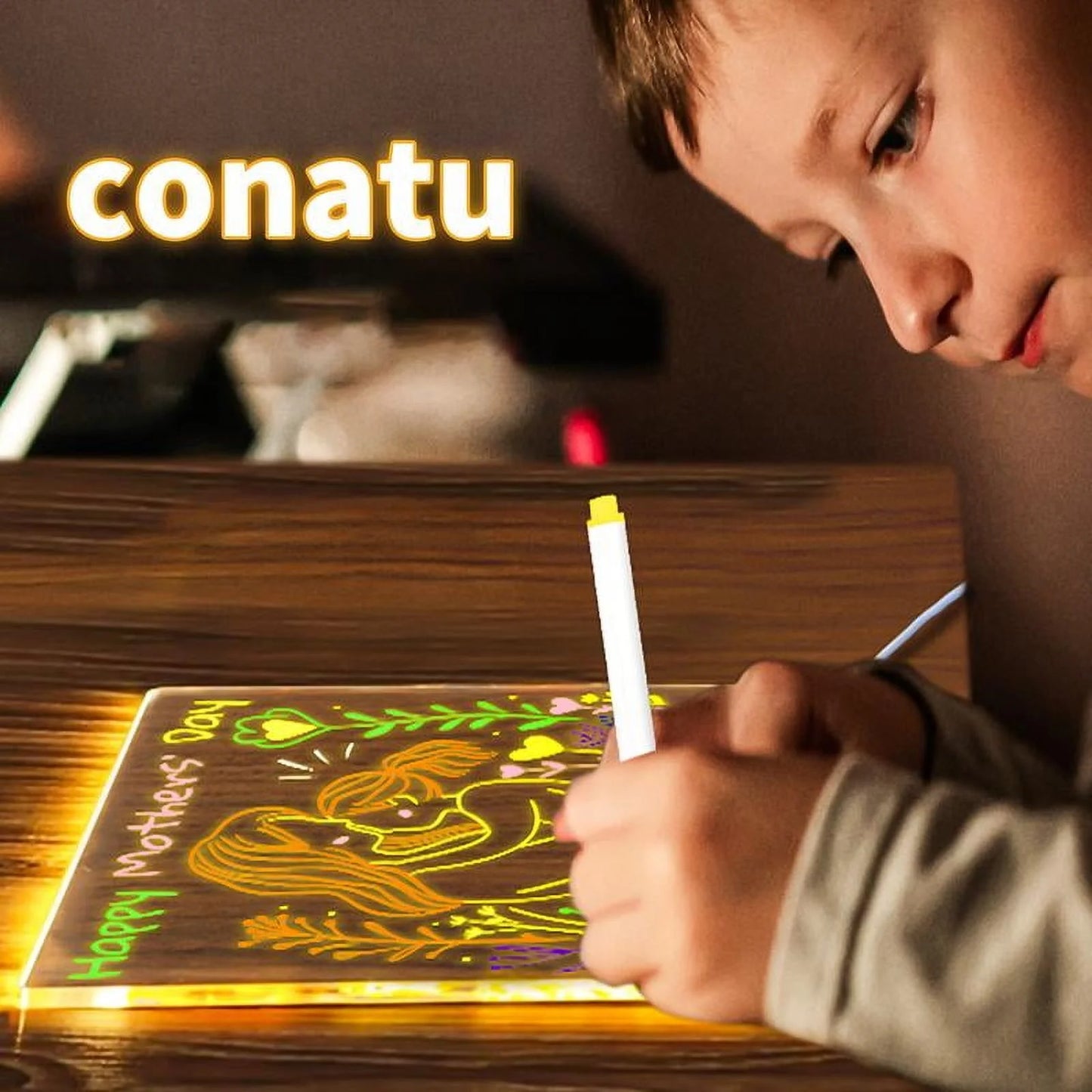 LED Glow Message Board with Stand – Erasable Drawing & Writing Board for Kids, Learning & Home Decor