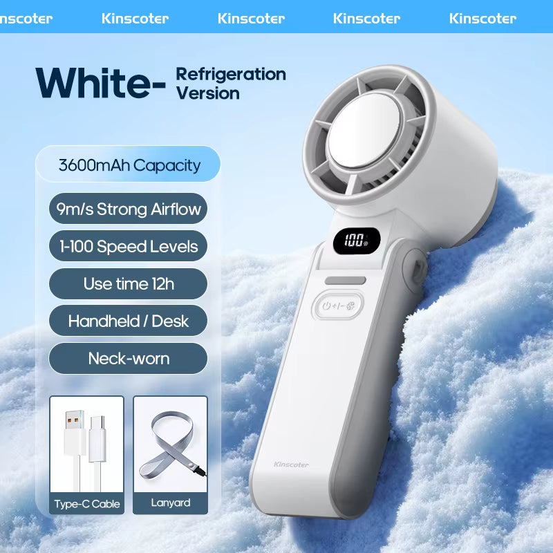 Cooling Handheld Turbo Fan – Foldable Portable Mini Fan with Ice-Cool Technology, 3600mAh Battery & 100 Speed Levels