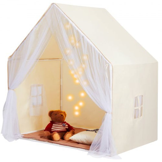 VEVOR Kids Play Tent with Mat & Lamp – Beige Yurt