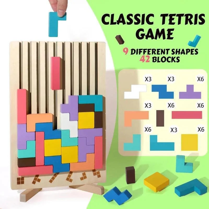 Wooden Stacking Puzzle Game – Montessori Brain Teaser & STEM Toy for Kids and Adults