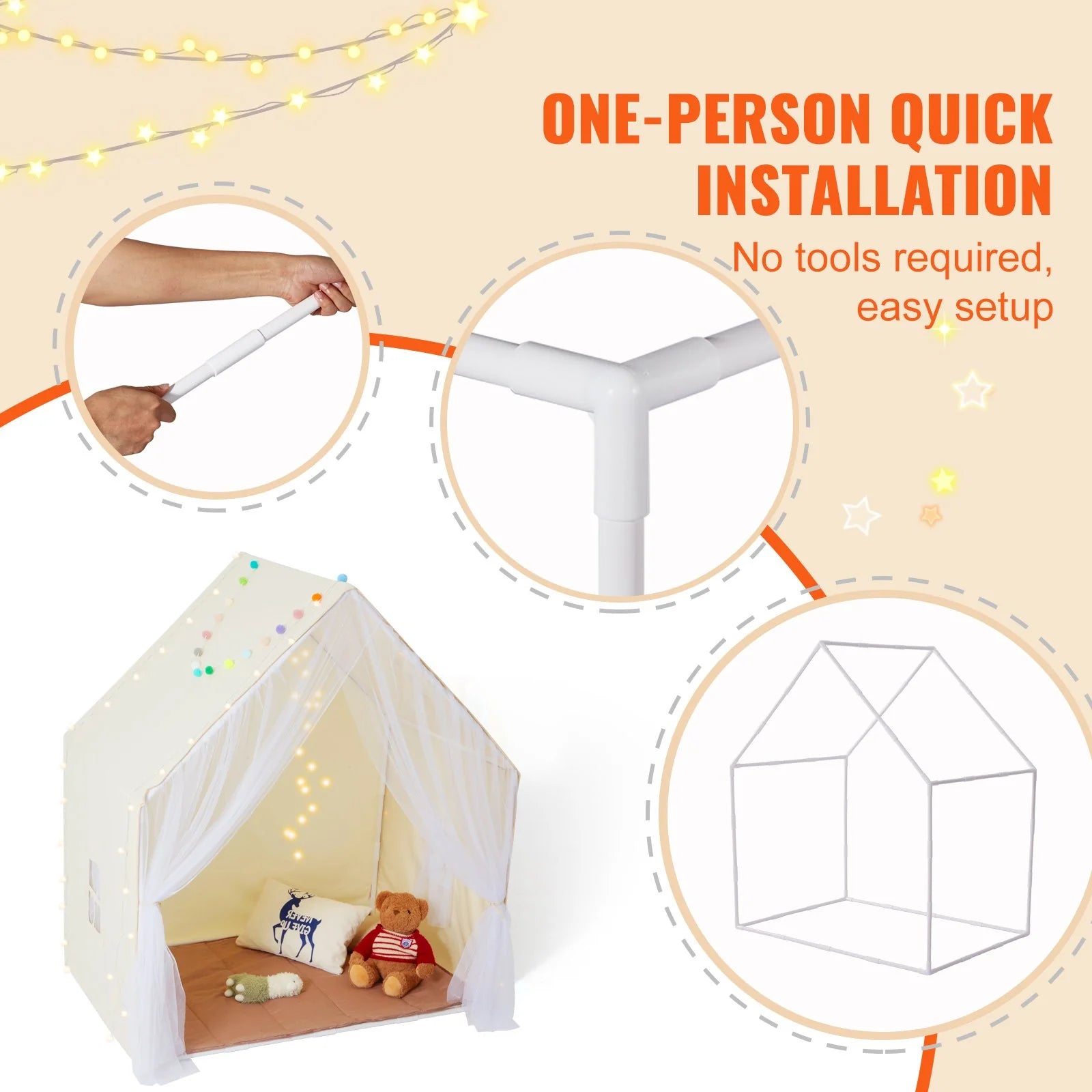 VEVOR Kids Play Tent with Mat & Lamp – Beige Yurt