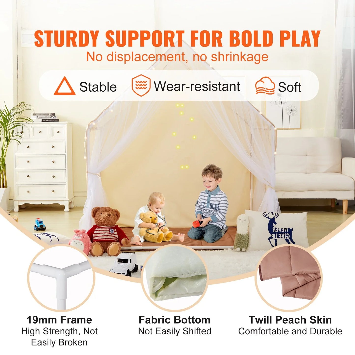 VEVOR Kids Play Tent with Mat & Lamp – Beige Yurt