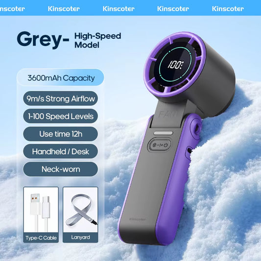 Cooling Handheld Turbo Fan – Foldable Portable Mini Fan with Ice-Cool Technology, 3600mAh Battery & 100 Speed Levels