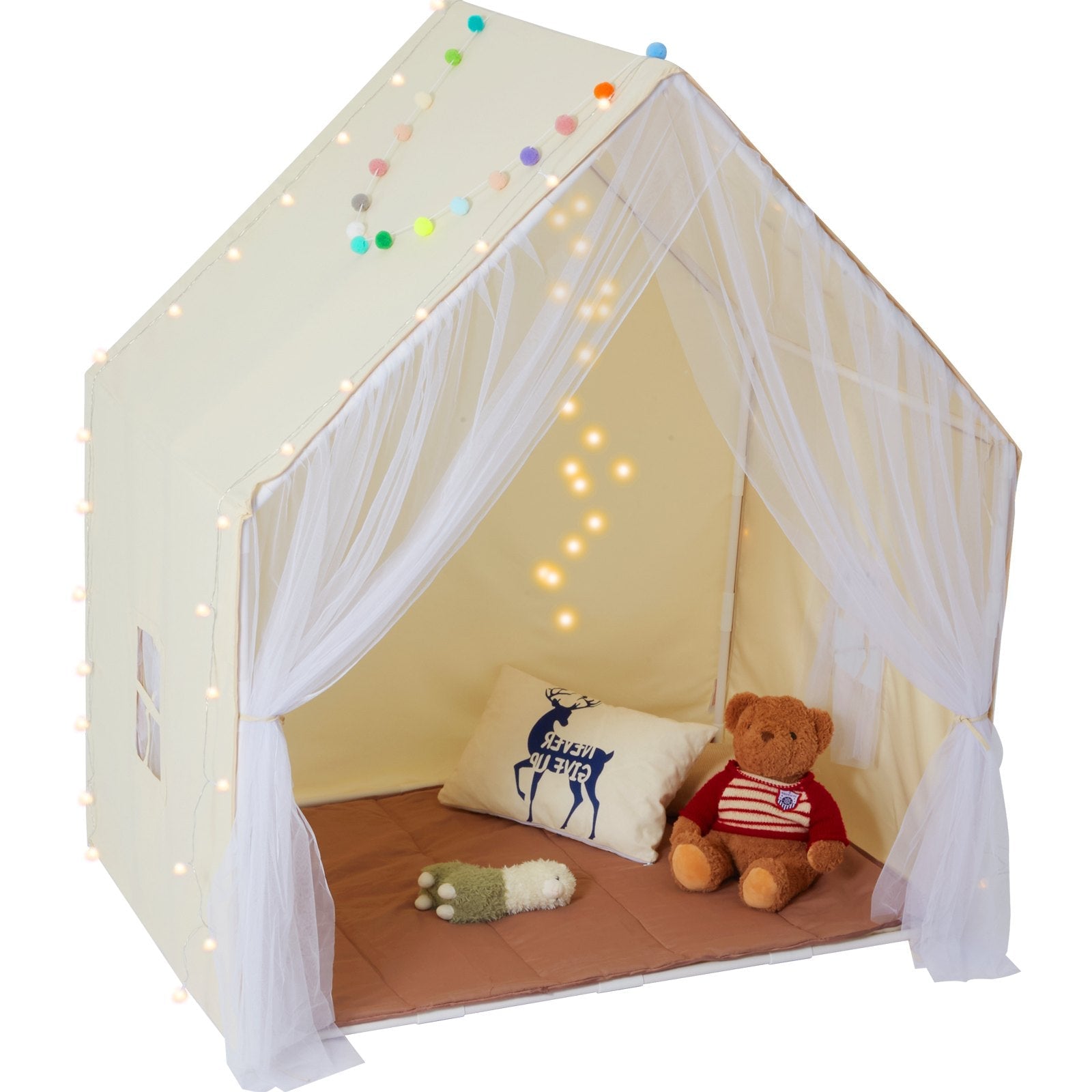 VEVOR Kids Play Tent with Mat & Lamp – Beige Yurt
