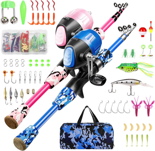 Kids Fishing Pole Set – Telescopic Rod & Reel Combo with Tackle, Lures & Carry Bag (70-Piece Kit)