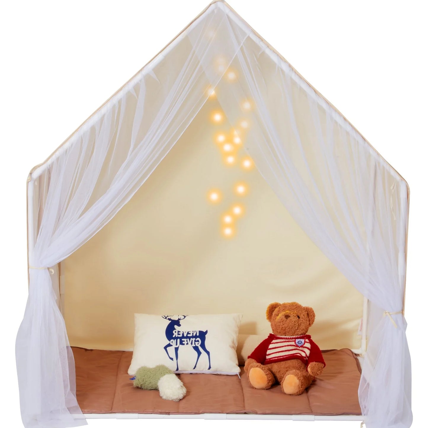 VEVOR Kids Play Tent with Mat & Lamp – Beige Yurt