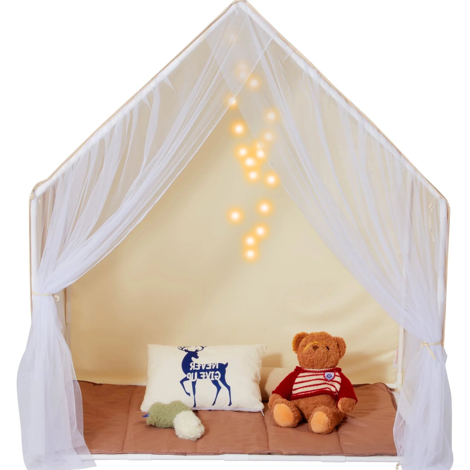 VEVOR Kids Play Tent with Mat & Lamp – Beige Yurt