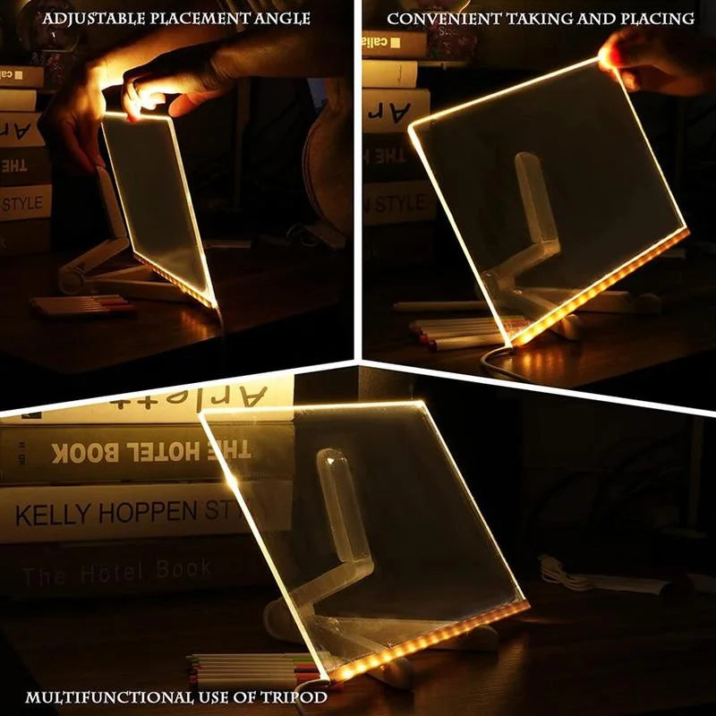 LED Glow Message Board with Stand – Erasable Drawing & Writing Board for Kids, Learning & Home Decor