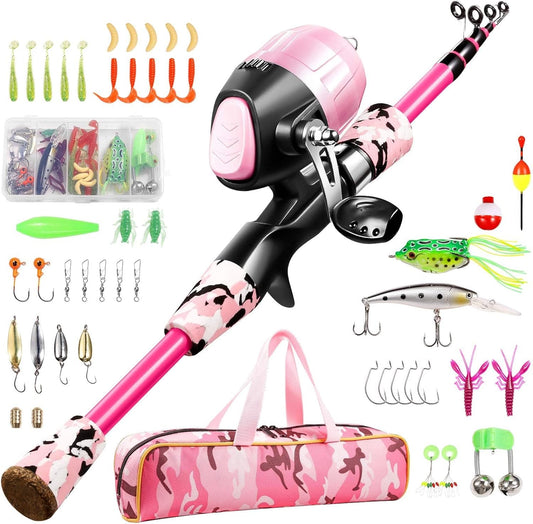 Kids Fishing Pole Set – Telescopic Rod & Reel Combo with Tackle, Lures & Carry Bag (70-Piece Kit)
