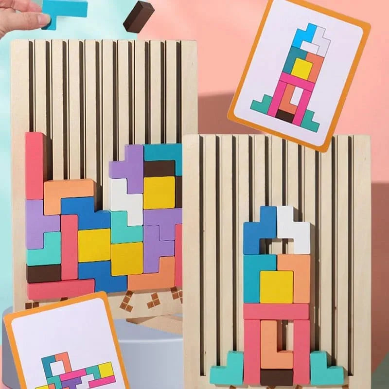 Wooden Stacking Puzzle Game – Montessori Brain Teaser & STEM Toy for Kids and Adults