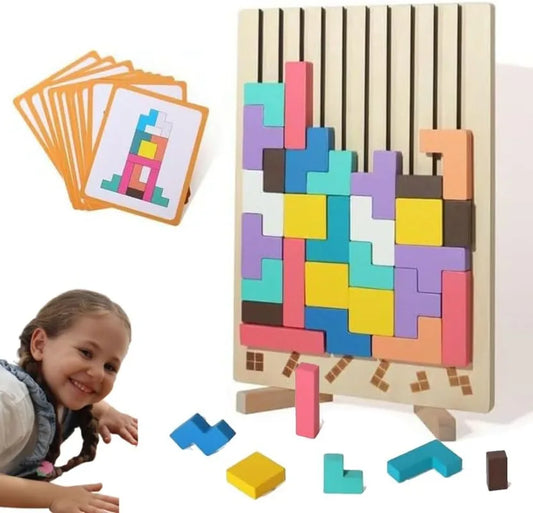 Wooden Stacking Puzzle Game – Montessori Brain Teaser & STEM Toy for Kids and Adults