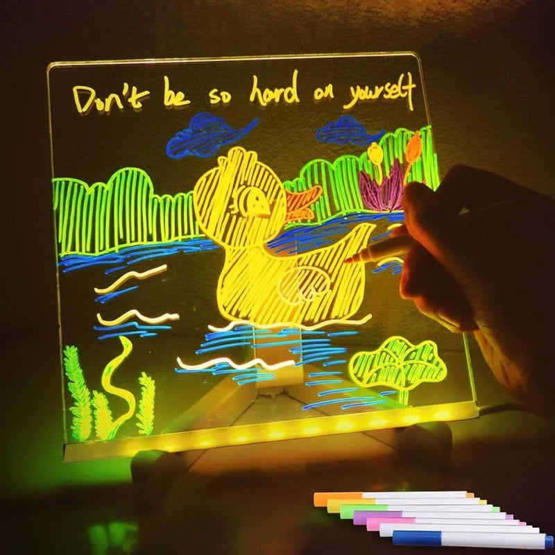 LED Glow Message Board with Stand – Erasable Drawing & Writing Board for Kids, Learning & Home Decor
