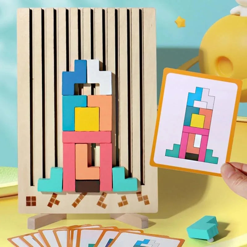 Wooden Stacking Puzzle Game – Montessori Brain Teaser & STEM Toy for Kids and Adults